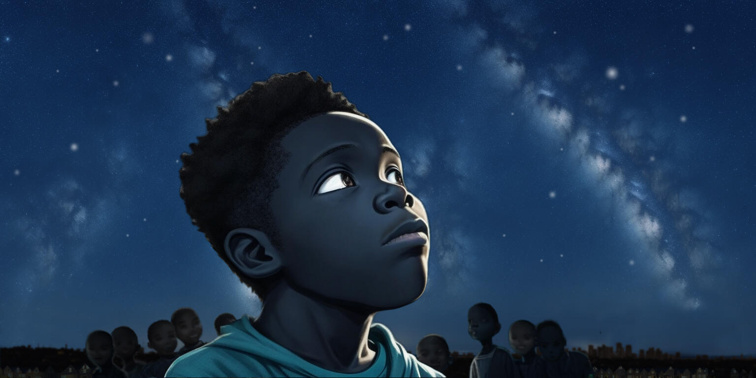 Boy staring at the night sky